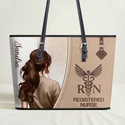 Beautiful Nurse - Personalized Custom Nurse Leather Tote Bag