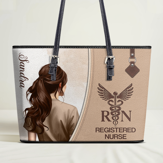 Beautiful Nurse - Personalized Custom Nurse Leather Tote Bag