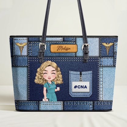 Blue Nurse - Personalized Custom Nurse Leather Tote Bag