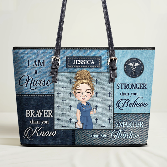Brave Nurse - Personalized Custom Nurse Leather Tote Bag