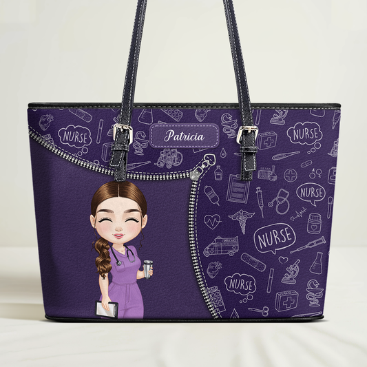 Chalkboard Medical Pattern - Personalized Custom Nurse Leather Tote Bag