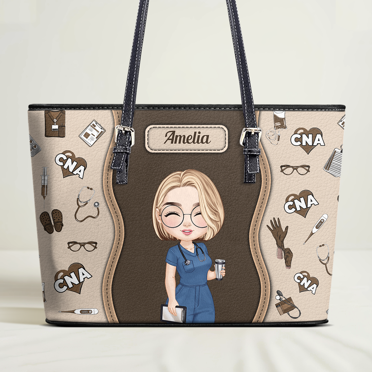 Crazy Nurse Life - Personalized Custom Nurse Leather Tote Bag