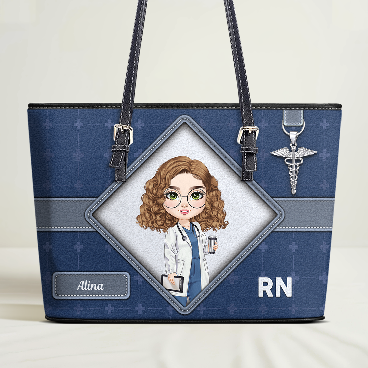 Cross Nurse - Personalized Custom Nurse Leather Tote Bag