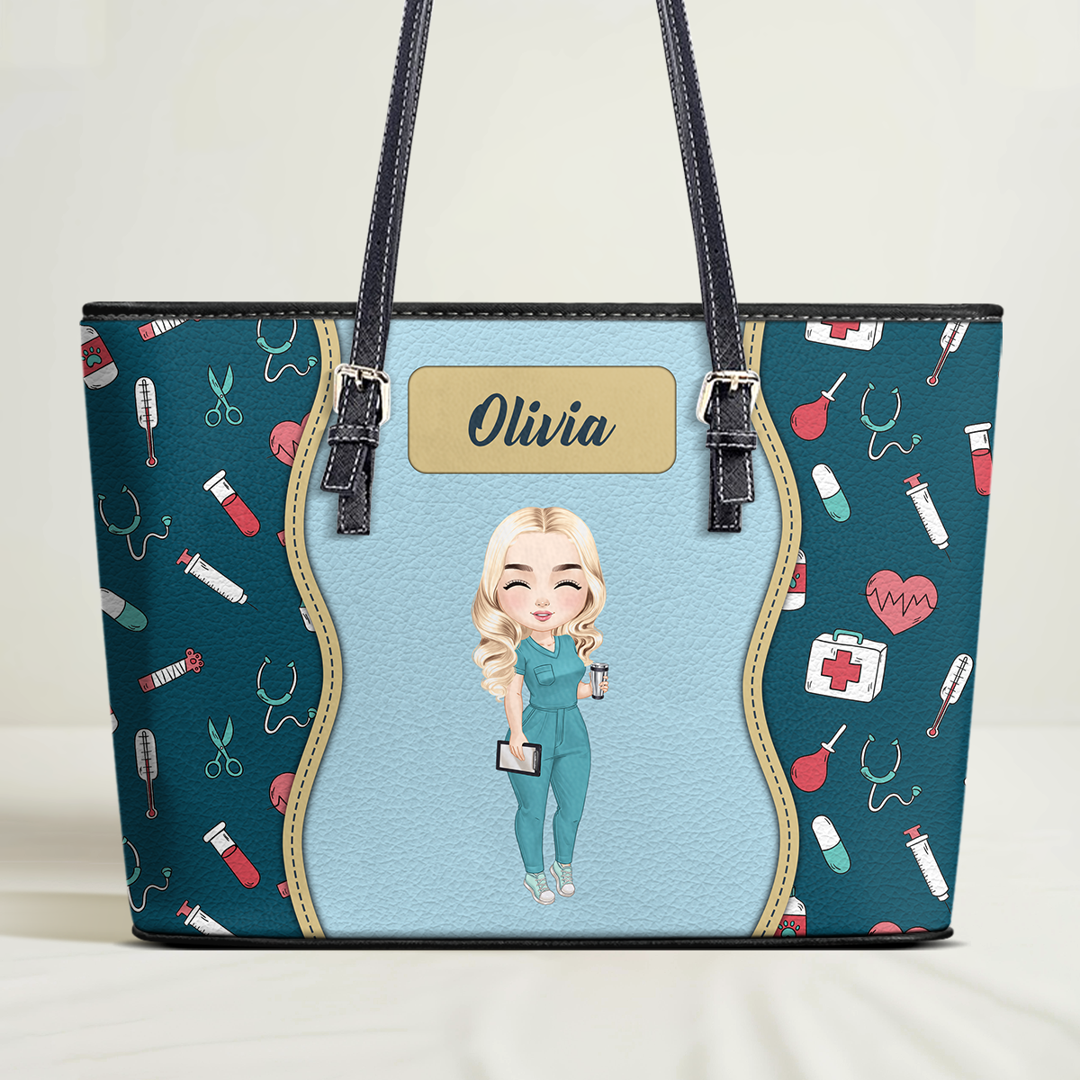 Elegant Nurse - Personalized Custom Nurse Leather Tote Bag