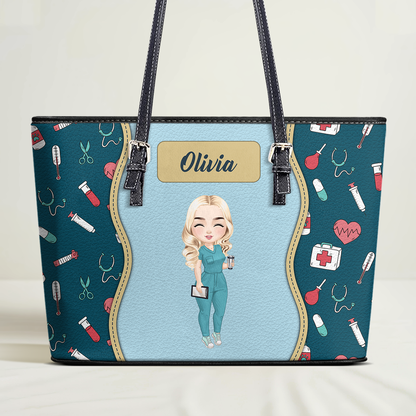 Elegant Nurse - Personalized Custom Nurse Leather Tote Bag