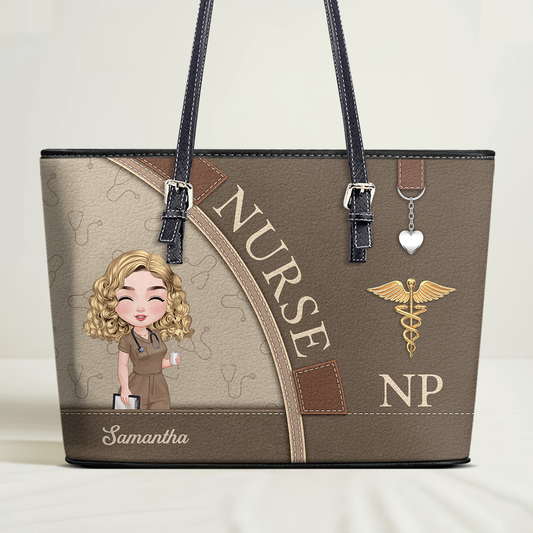 Elegant Nurse Life - Personalized Custom Nurse Leather Tote Bag