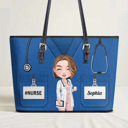 Elegant Nurse Scrub  - Personalized Custom Nurse Leather Tote Bag