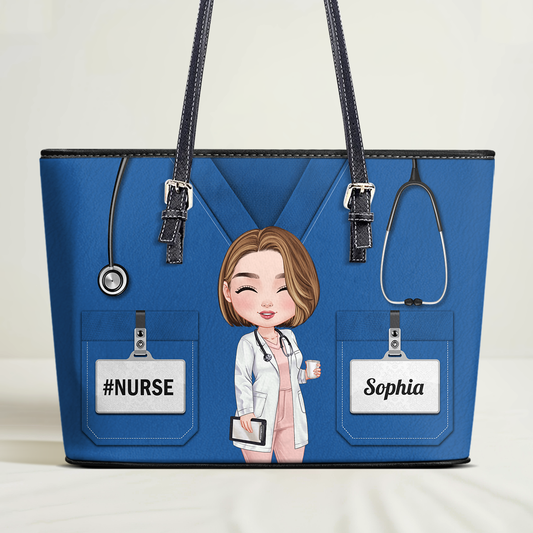 Elegant Nurse Scrub  - Personalized Custom Nurse Leather Tote Bag