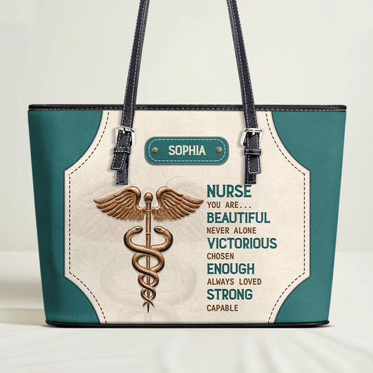 Emerald Nurse - Personalized Custom Nurse Leather Tote Bag