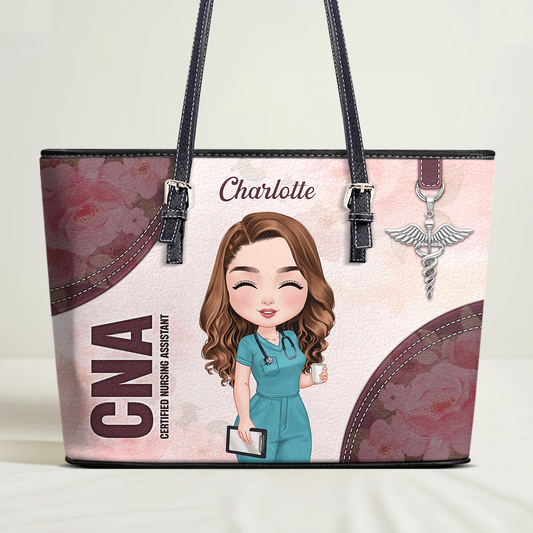 Floral Pattern Nurse - Personalized Custom Nurse Leather Tote Bag