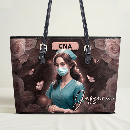 Flawless Floral Nurse - Personalized Custom Nurse Leather Tote Bag