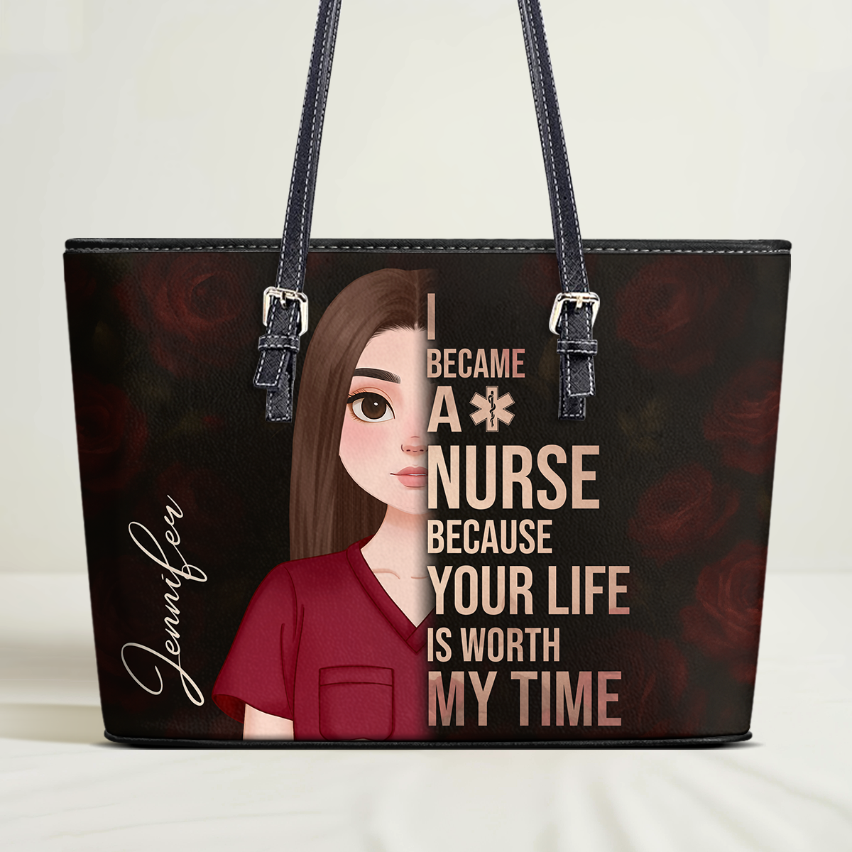 Floral Nurse Style - Personalized Custom Nurse Leather Tote Bag