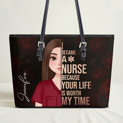 Floral Nurse Style - Personalized Custom Nurse Leather Tote Bag