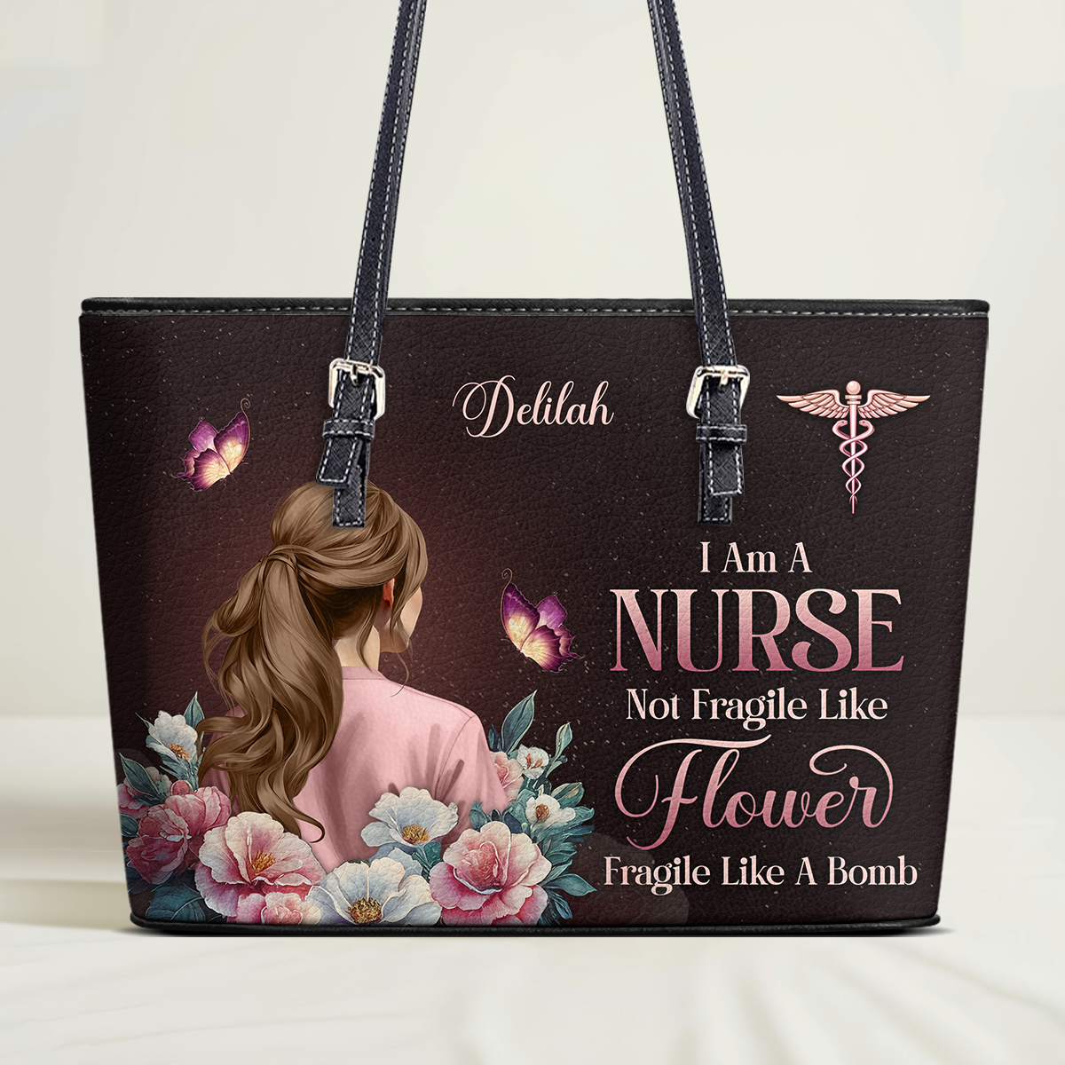 Fragile Like A Bomb - Personalized Custom Nurse Leather Tote Bag