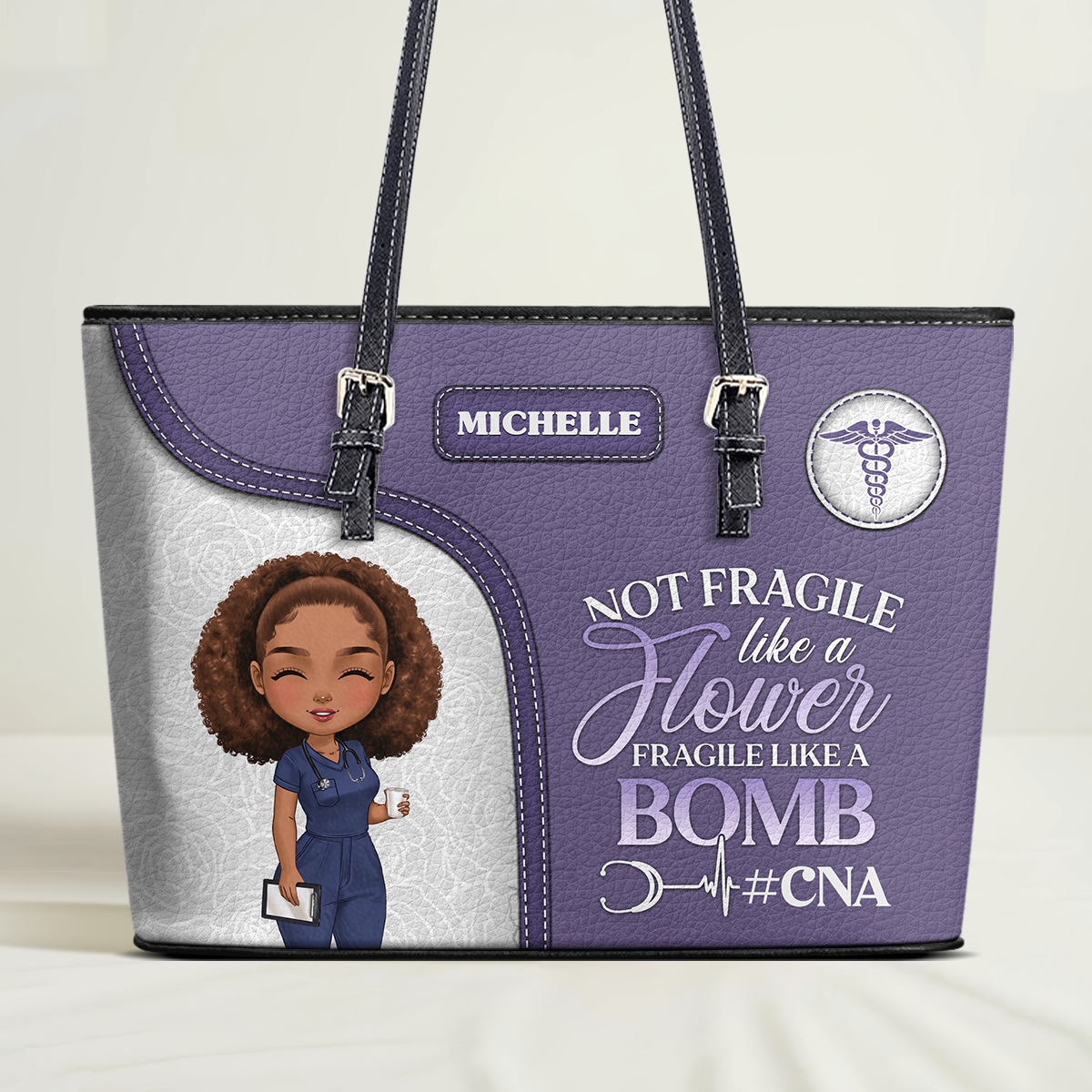 Fragile Nurse - Personalized Custom Nurse Leather Tote Bag
