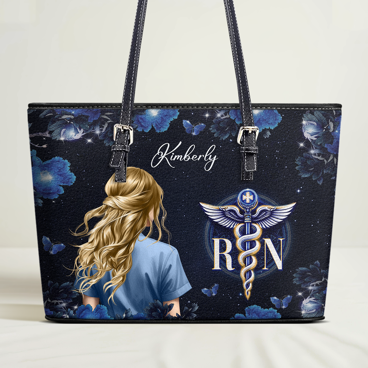 Glitter Nurse - Personalized Custom Nurse Leather Tote Bag
