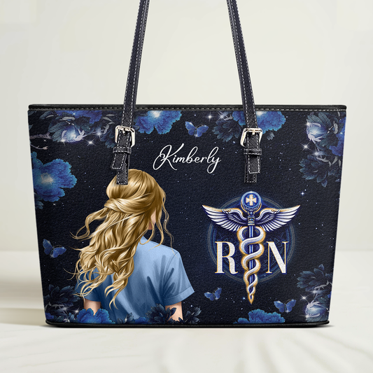 Glitter Nurse - Personalized Custom Nurse Leather Tote Bag