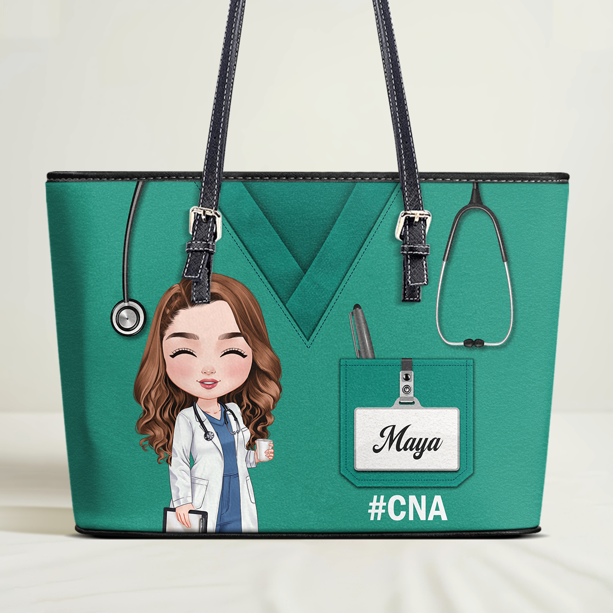 Graceful Scrub - Personalized Custom Nurse Leather Tote Bag