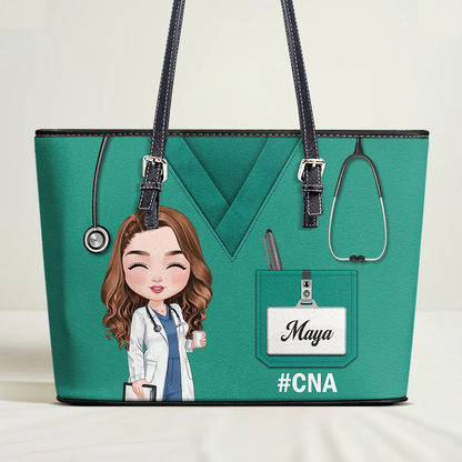Graceful Scrub - Personalized Custom Nurse Leather Tote Bag