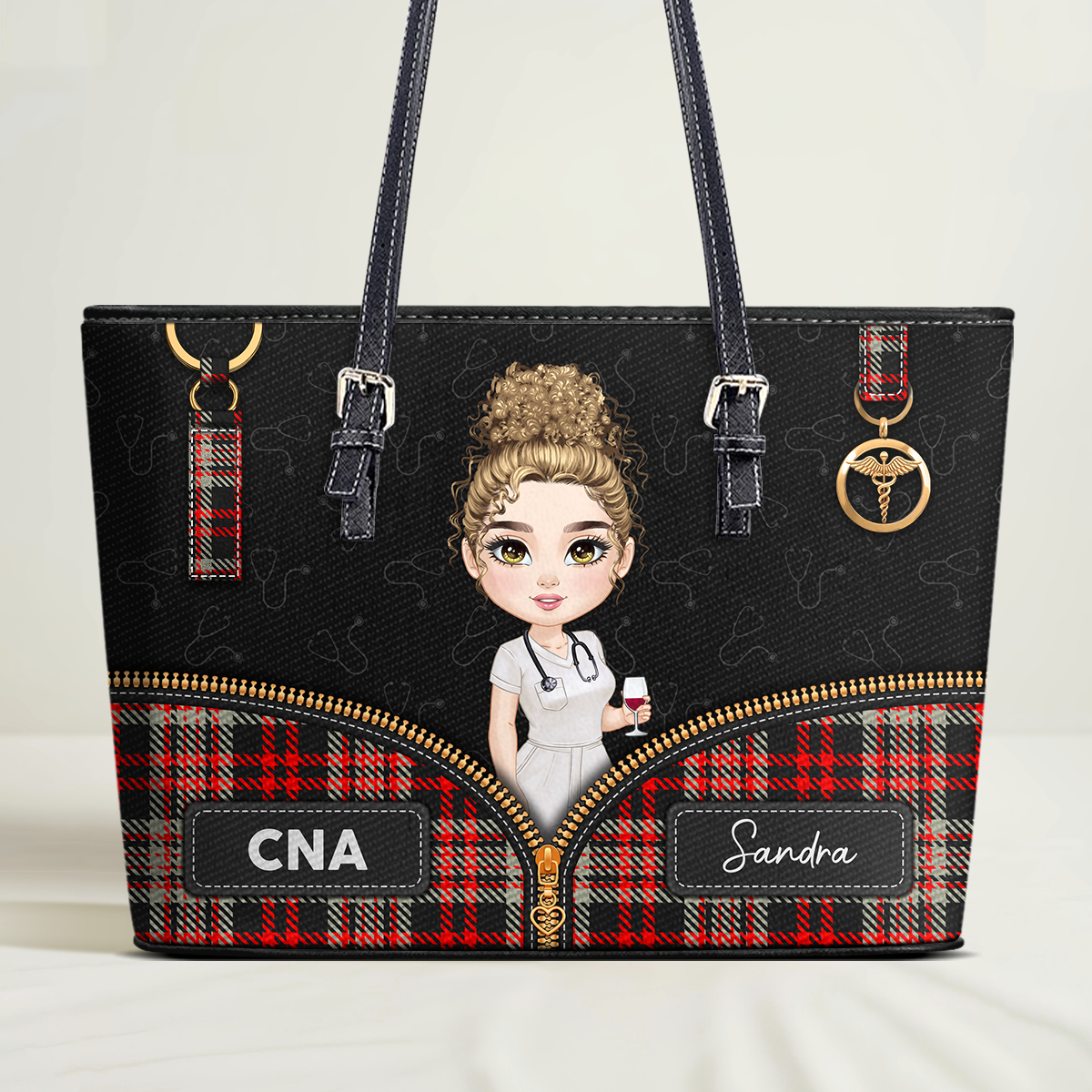 Happy Life Nurse - Personalized Custom Nurse Leather Tote Bag