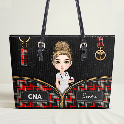 Happy Life Nurse - Personalized Custom Nurse Leather Tote Bag