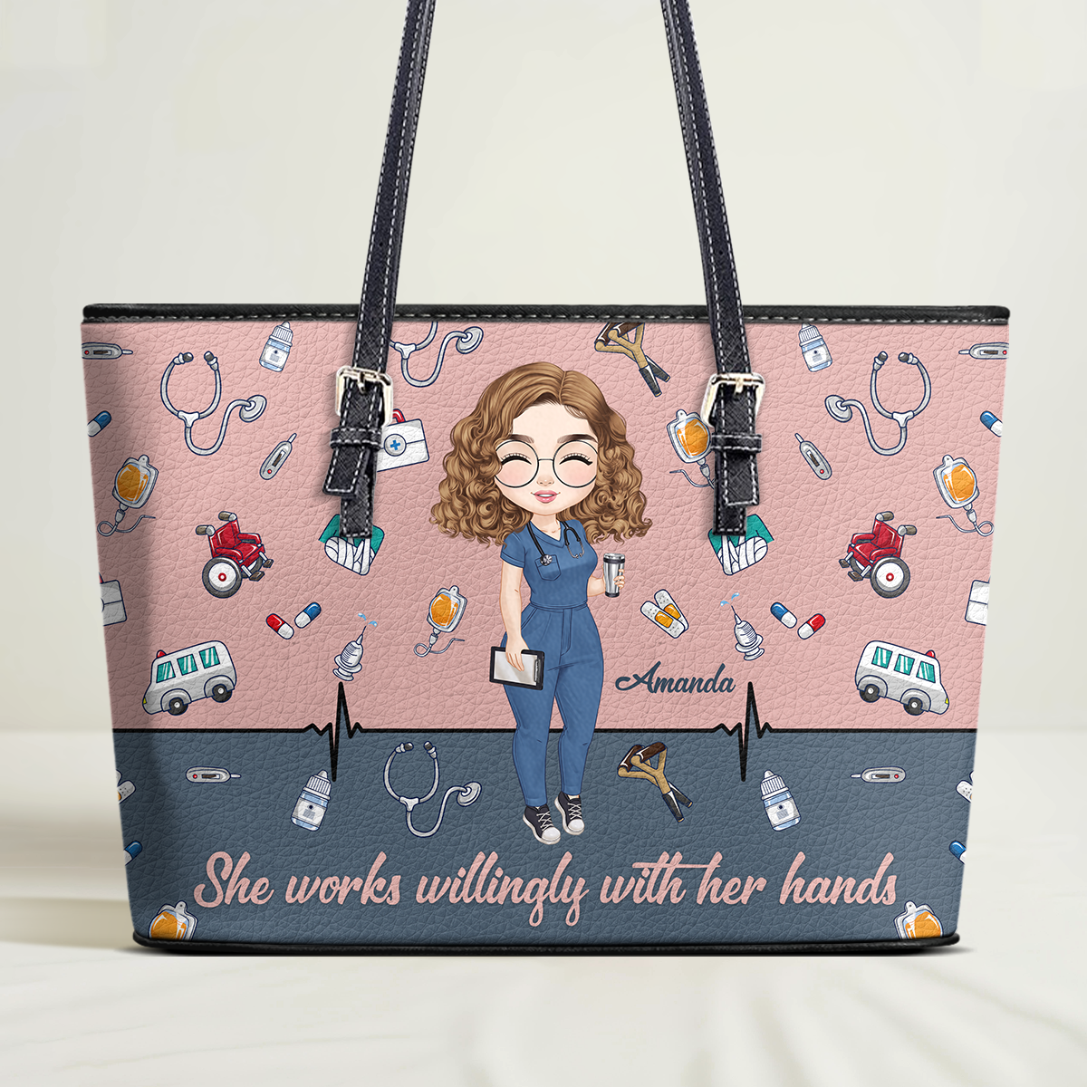 Happy Nurse - Personalized Custom Nurse Leather Tote Bag