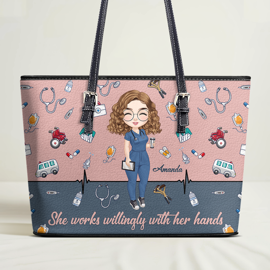 Happy Nurse - Personalized Custom Nurse Leather Tote Bag