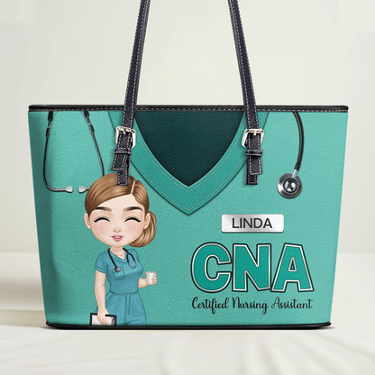 Hero Wears Scrub - Personalized Custom Nurse Leather Tote Bag