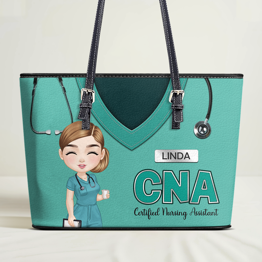 Hero Wears Scrub - Personalized Custom Nurse Leather Tote Bag
