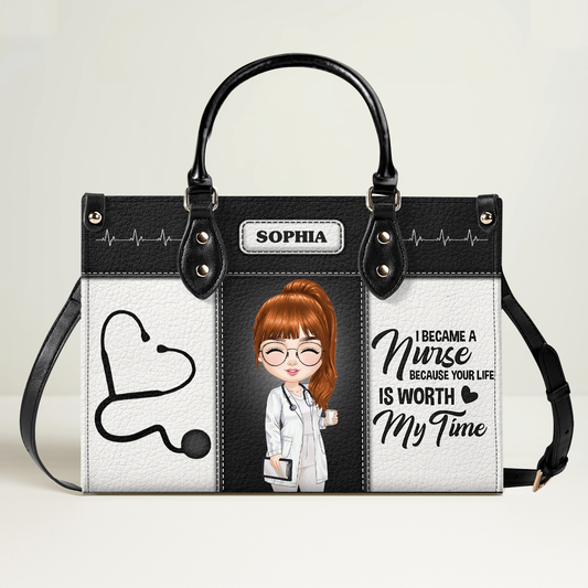 I Became A Nurse - Personalized Custom Leather Handbag