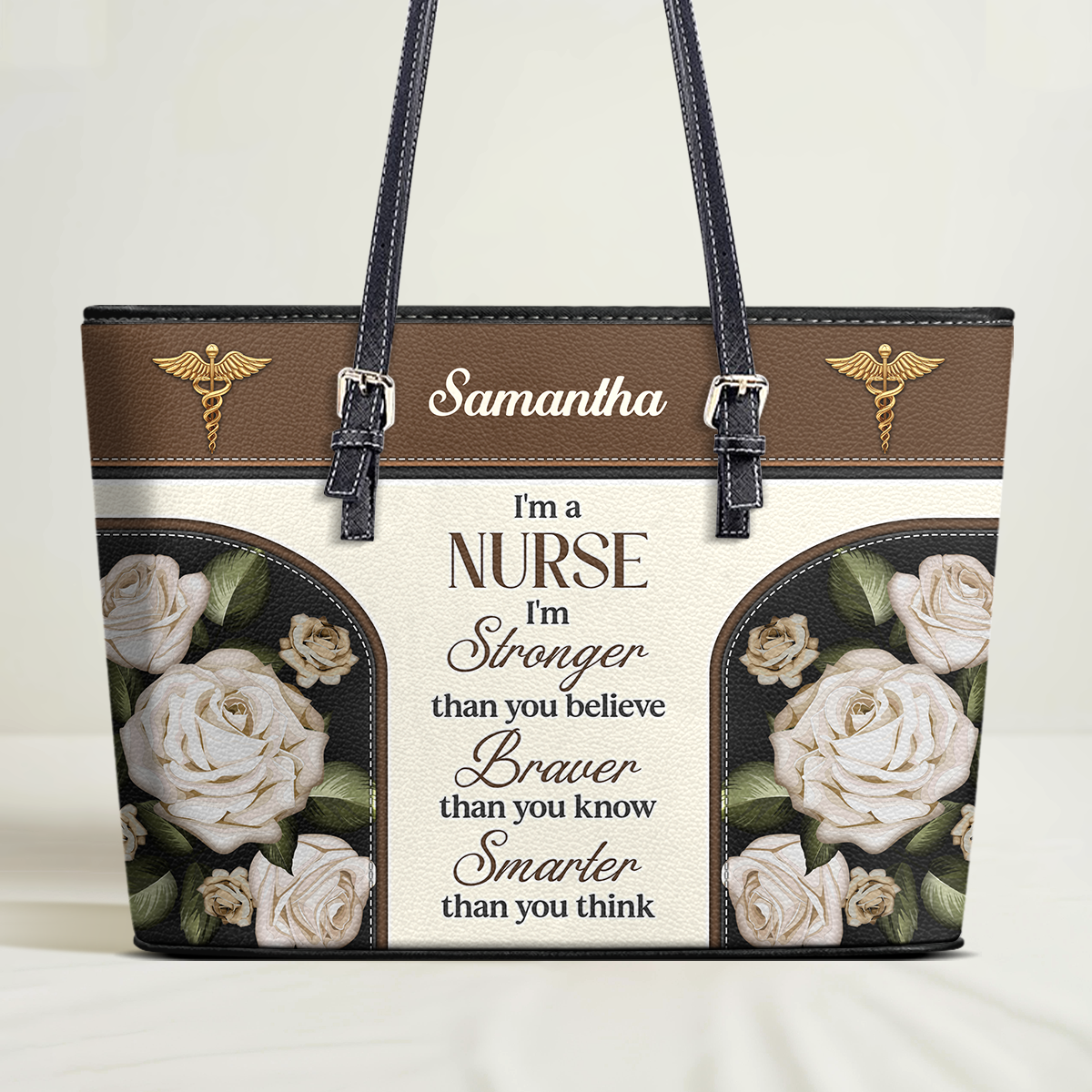 I'm A Stronger Nurse - Personalized Custom Nurse Leather Tote Bag