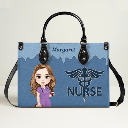 Kinda Awesome Nurse - Personalized Custom Leather Handbag