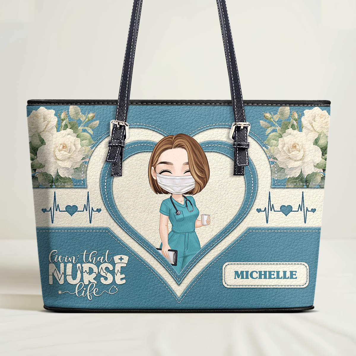 Living That Nurse Life - Personalized Custom Nurse Leather Tote Bag