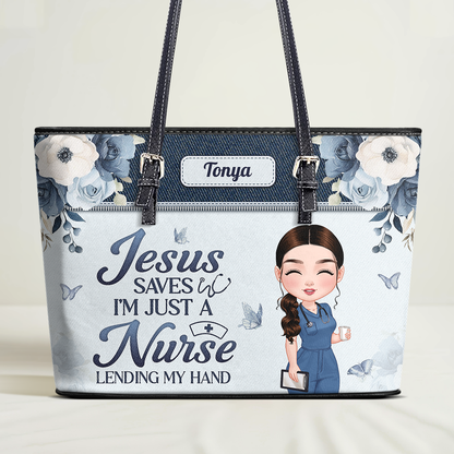 Lending My Hand - Personalized Custom Nurse Leather Tote Bag