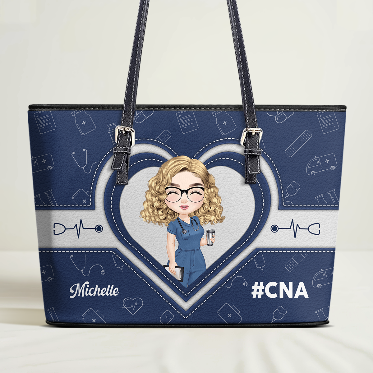 Medical Nurse - Personalized Custom Nurse Leather Tote Bag