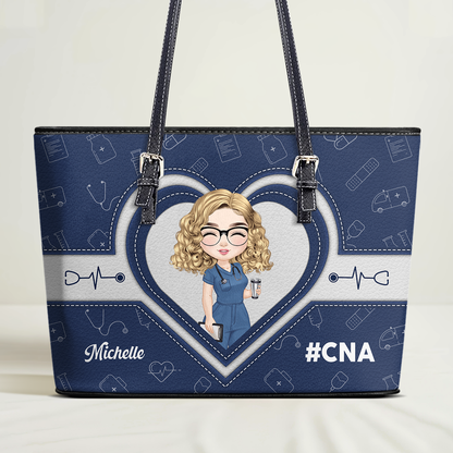 Medical Nurse - Personalized Custom Nurse Leather Tote Bag