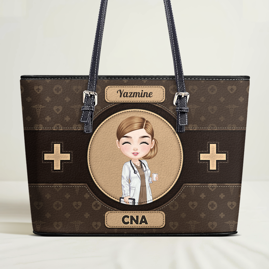 Modern Nurse - Personalized Custom Nurse Leather Tote Bag