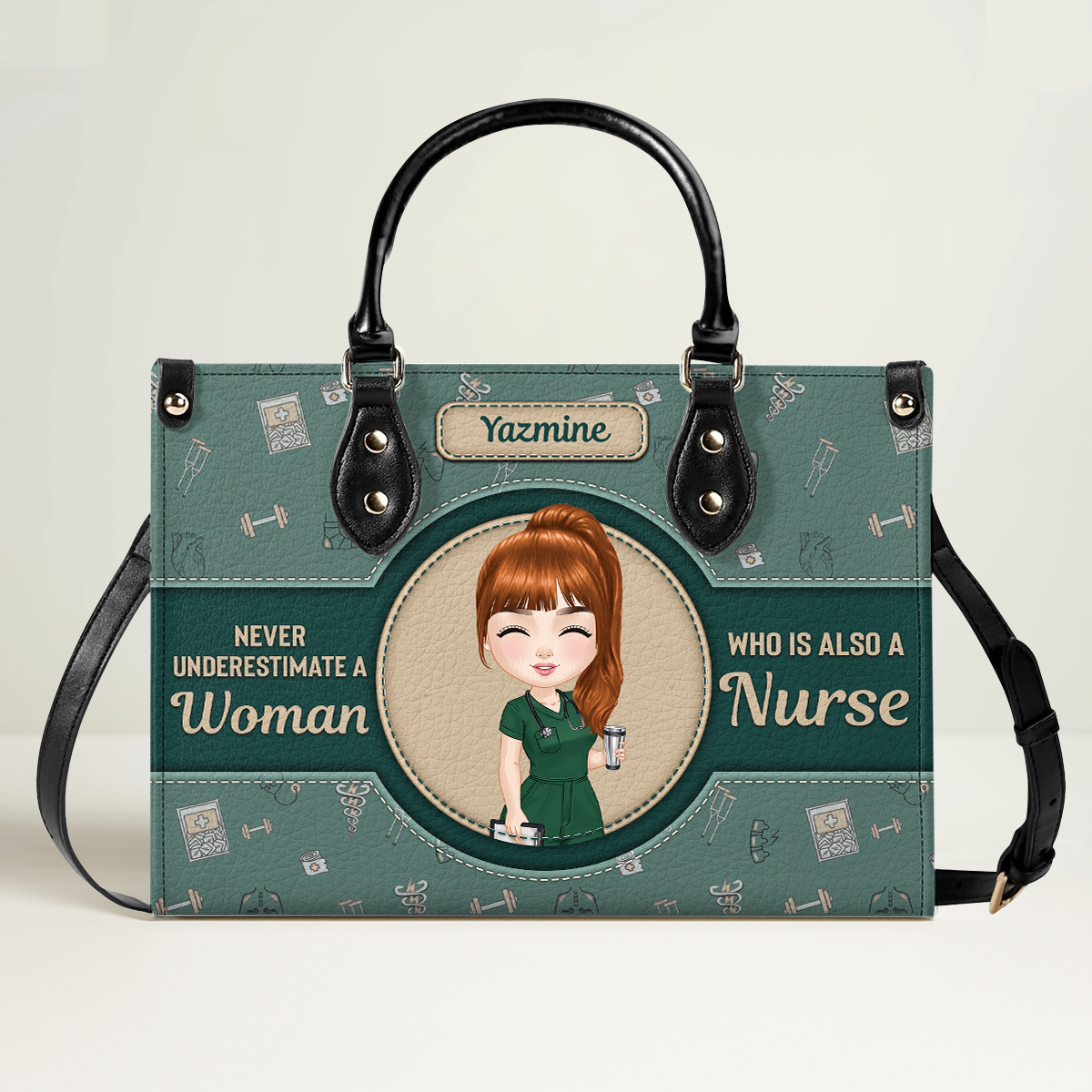 Never Underestimate A Nurse - Personalized Custom Leather Handbag