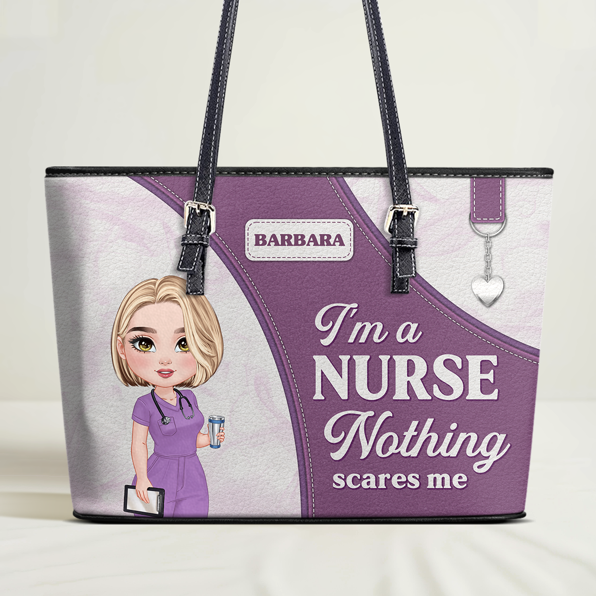 Nothing Scares Me - Personalized Custom Nurse Leather Tote Bag