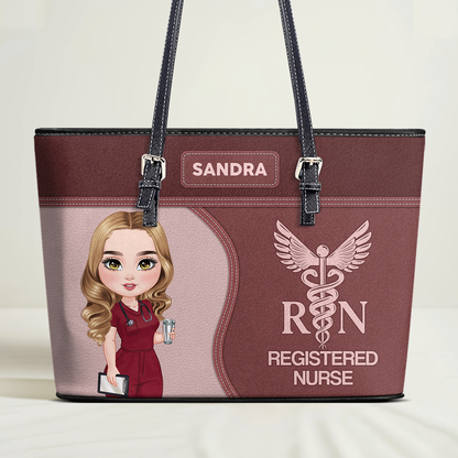 Number One Nurse - Personalized Custom Nurse Leather Tote Bag
