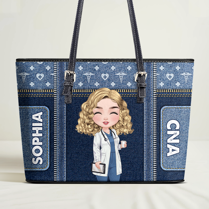 Nurse Denim Style - Personalized Custom Nurse Leather Tote Bag
