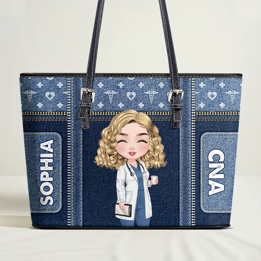 Nurse Denim Style - Personalized Custom Nurse Leather Tote Bag
