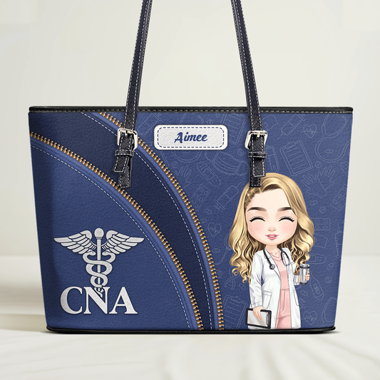 Nurse Elegant Style - Personalized Custom Nurse Leather Tote Bag