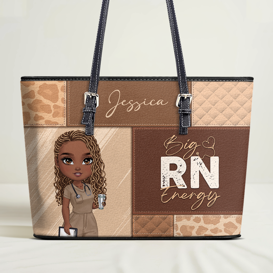 Nurse Energy - Personalized Custom Nurse Leather Tote Bag