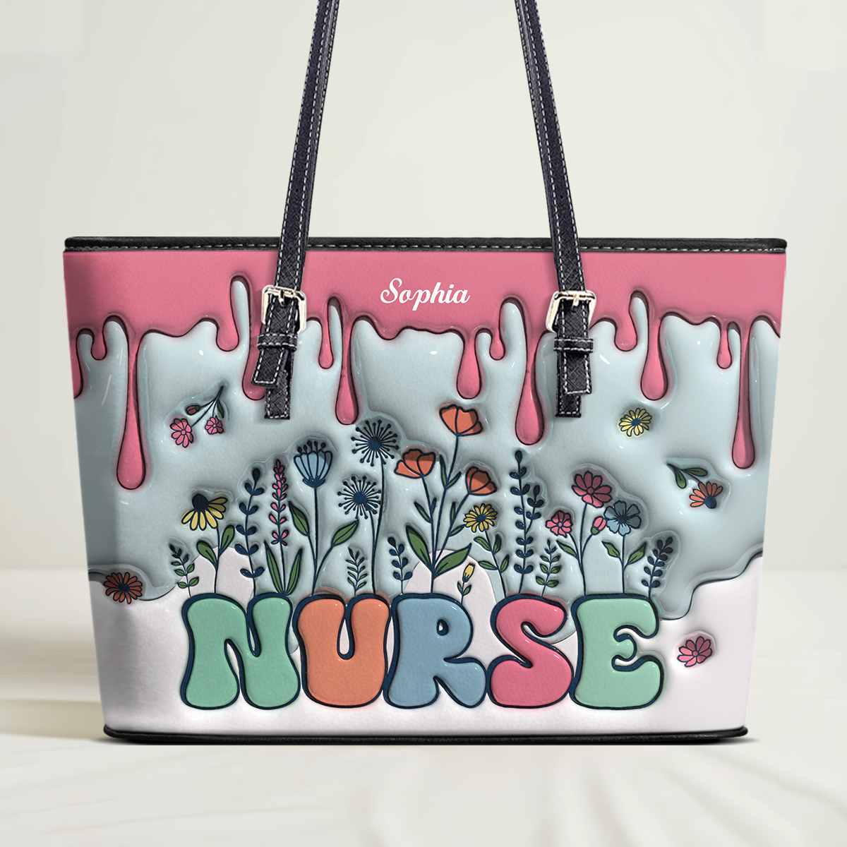 Nurse Flower - Personalized Custom Nurse Leather Tote Bag