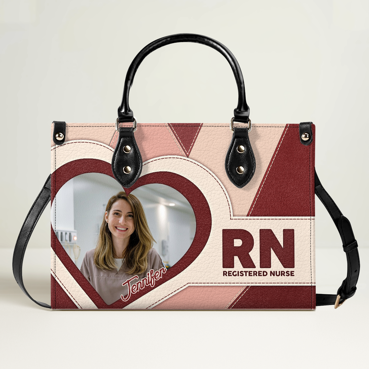 Nurse Heart Photo - Personalized Custom Leather Handbag
