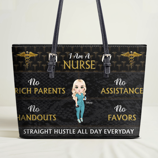 Nurse Hustle All Day - Personalized Custom Nurse Leather Tote Bag