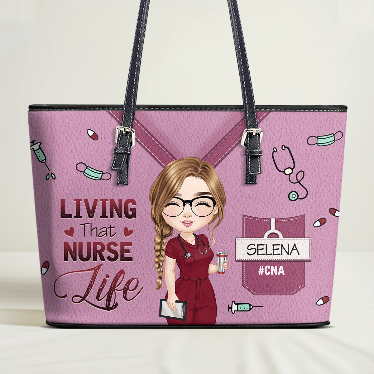 Nurse Life - Personalized Custom Nurse Leather Tote Bag