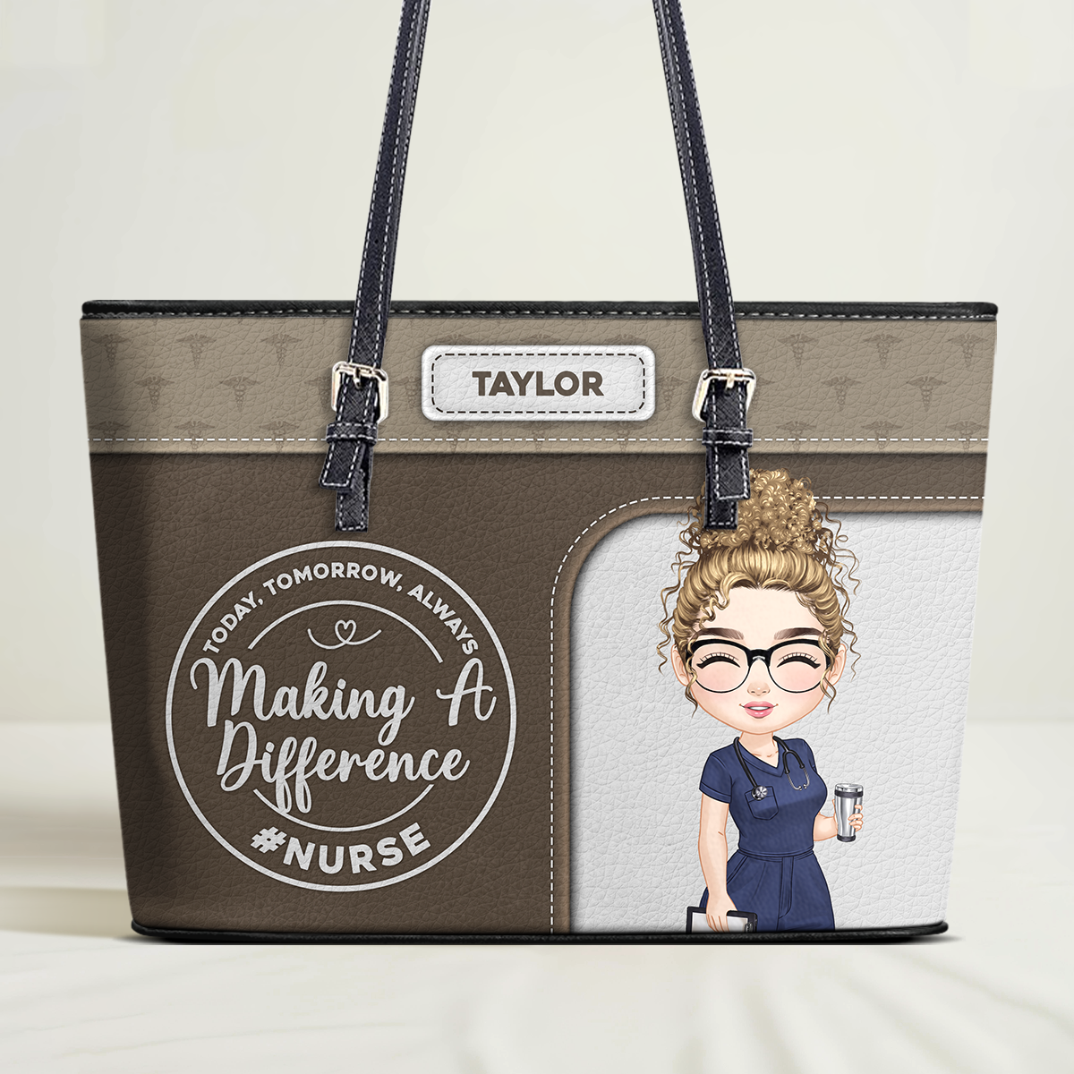 Nurse Makes A Difference - Personalized Custom Nurse Leather Tote Bag