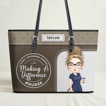 Nurse Makes A Difference - Personalized Custom Nurse Leather Tote Bag